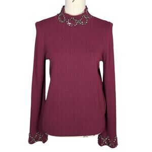 Ann Taylor Mock Neck Jewel Trimmed Sweater Maroon Size M